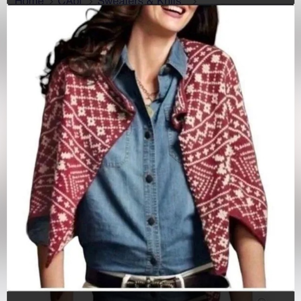 CAbi Fair Aisle Shrug Wool Blend Sweater Red/Ivory; Size M